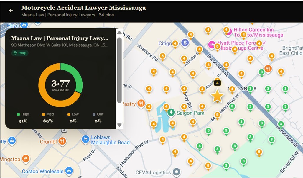 Local rank grid showing 3.77 average Map Pack rank in Mississauga